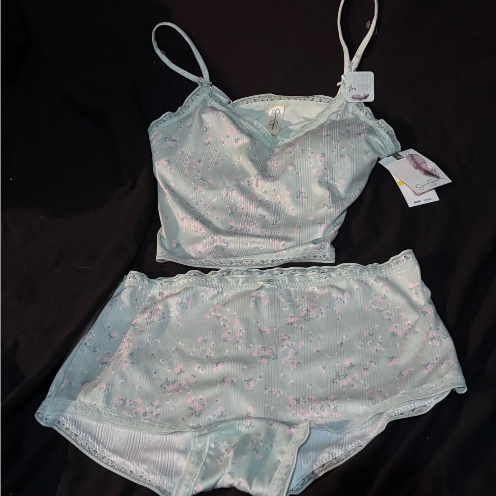 Floral Mint Green Camisole and Shorts Sleep Set